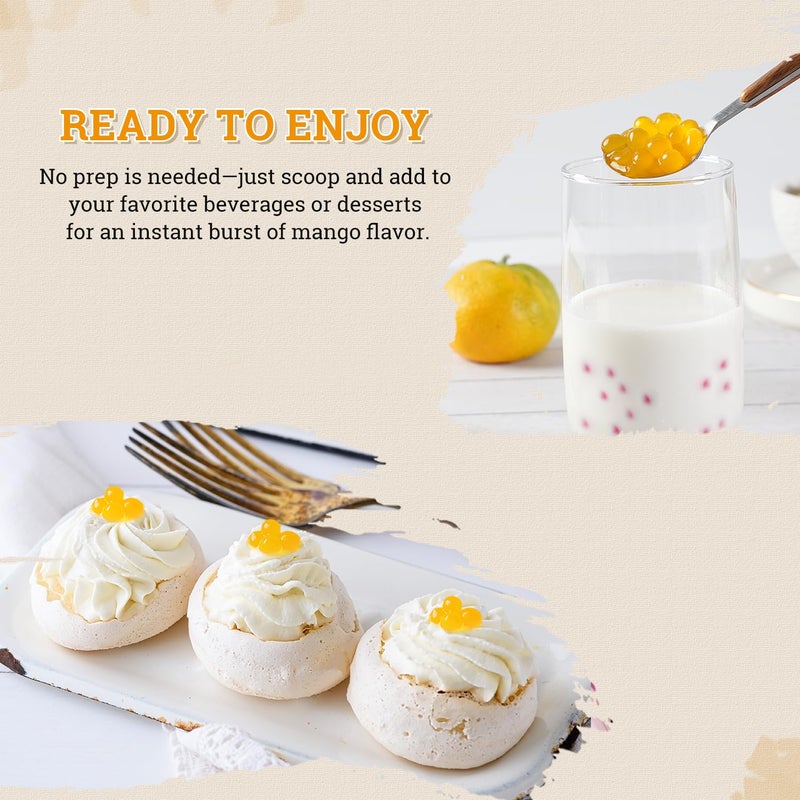 52USA Mango Popping Boba (500g), Popping Pearls for Bubble Tea, Beverages, Sweets, Ice Cream, Shakes, Desserts & Smoothies Topping, 1.1 Pound (Pack of 1) - Image 3